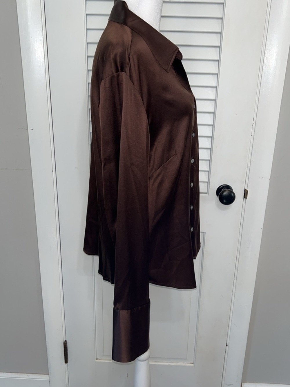 Valerie Stevens Chocolate Brown Silk Button Down Blouse Size L - Picture 5 of 9